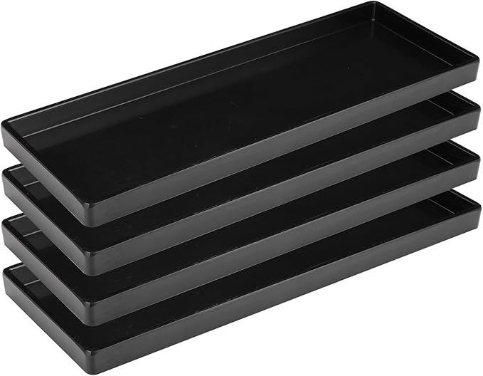 Set of 4 Rectangular Serving Plastic Platters 14 x 6 Inches Versatile Dishes for Entertaining, Perfect for Appetizers, Desserts, Cheese Boards, Charcuterie, and Sushi (Black)