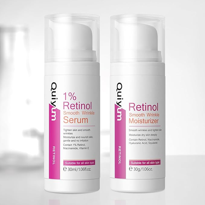 Anti Aging Skin Care Set, 1% Retinol Dark Spot Remover for Face with Face Serum & Moisturizer, Travel Size Skincare Set for Women, Reduce Wrinkles, Firm & Hydrate for All Skin Types-BrightBean Baby