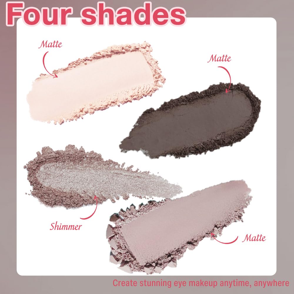 4Colors Eyeshadow Makeup Palette,Nude Gray Black Natural Neutral Powde Eye Shadow Palette for Older Women,Long Lasting Naturing-Looking,Lightweight,Waterproof,Eye Makeup Kit Travel Size-BrightBean Baby