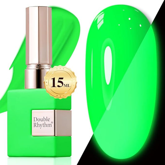 Double Rhythm Translucent Gel Polish Sheer Neutral Natural Light Milky Same Color Same Bottle 15ML Jelly UV Nail Polish Nail Art DIY at Home (Neon Glow Green-A1421)-BrightBean Baby