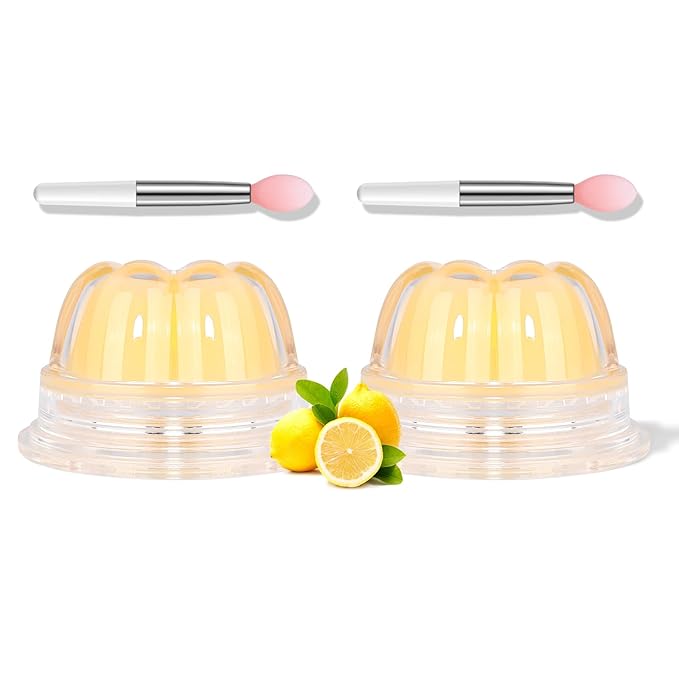 2Pc Jelly Lip Mask Overnight,Fruity Lemon Lip Sleeping Mask Day Night Repair Kawaii Lip Balm Hydrate Plump Dry Lip Scrubs Exfoliator,Lip Care Lip Moisturizer with Collagen-Lemon-BrightBean Baby