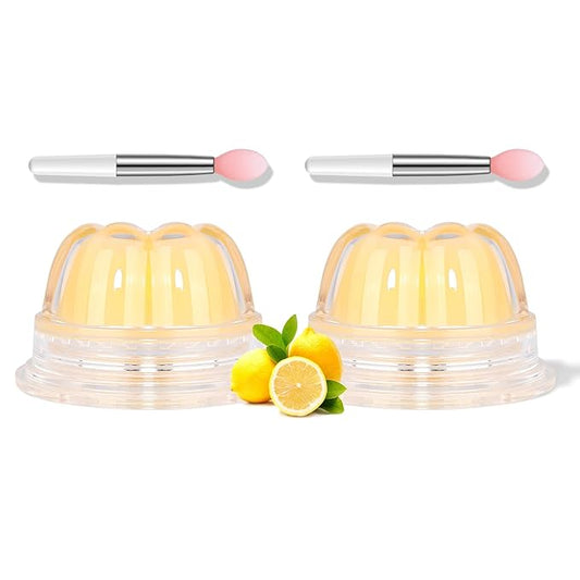 2Pc Jelly Lip Mask Overnight,Fruity Lemon Lip Sleeping Mask Day Night Repair Kawaii Lip Balm Hydrate Plump Dry Lip Scrubs Exfoliator,Lip Care Lip Moisturizer with Collagen-Lemon-BrightBean Baby