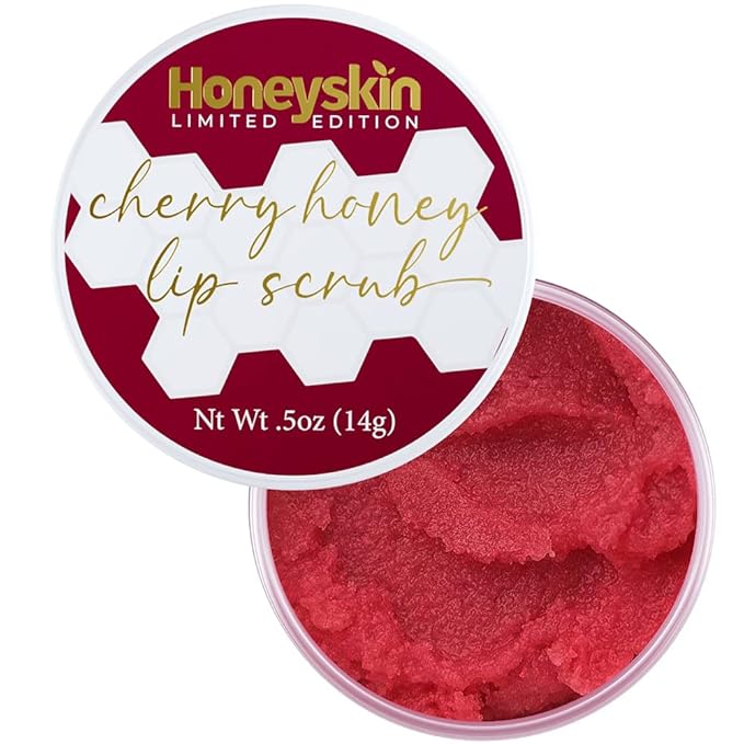 Lip Exfoliator Scrub and Lip Treatment - Gentle Lip Repair for Dry Cracked Lips and Lip Scrubs Exfoliator and Moisturizer - All Naturals Lip Brightening for Dark Lips (Cherry Honey)-BrightBean Baby
