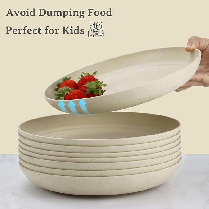 Wrova Wheat Straw Dinner Plates Set of 8 - 10 Inch Unbreakable, Dishwasher & Microwave Safe, Lightweight for Kitchen, R.V. (Beige)