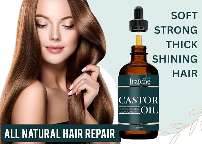 Live Fraiche Organic Castor Oil (4oz) + Filled Mascara Tube, 100% USDA Pure, Cold Pressed, Hexane Free Lash Serum Hair Growth Oil for Eyelashes, Eyebrows, Hair - Brow and Hair Treatment Oil-BrightBean Baby