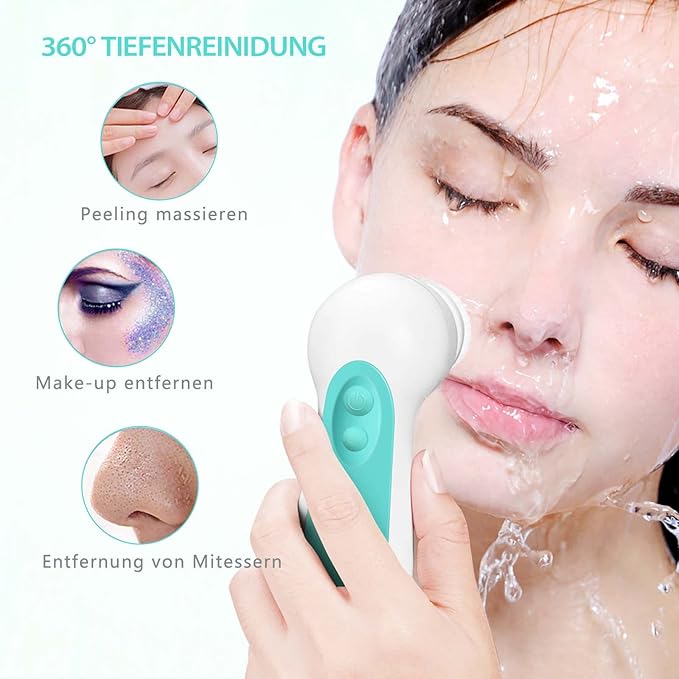 Waterproof Facial Cleansing Spin Brush Set with 5 Exfoliating Brush Heads - Electric Face Scrubber Cleanser Brush by CLSEVXY - Face Brush for Gentle Exfoliation and Deep Scrubbing-BrightBean Baby