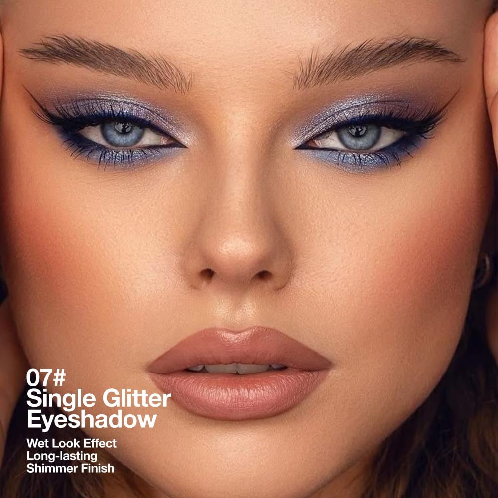 Glitter Shimmer Sparkle Eye Shadow Palette Makeup for Women, Shimmer Blue Glitter Metallic Holographic Iridescent Cream Iridescent Single Monochrome Eyeshadow Makeup-BrightBean Baby