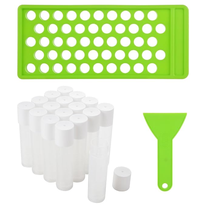 Lip Balm Tubes with Filling Tray and Spatula, 100PCS 5ml White Lip Balm Containers with White Caps, DIY Lip Care Balms Making Tray and Spatula for Women Girl Cosmetics Makeup-BrightBean Baby