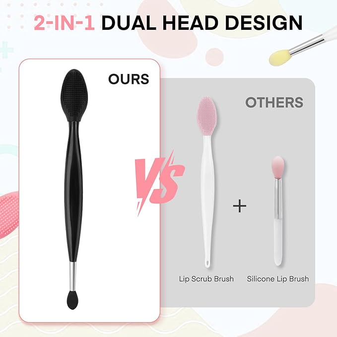 Unaone Lip Scrub Brush - 3 PCS Dual-ended Lip Scrubber Exfoliator and Silicone Lip Brush, 2-in-1 Silicone Lip Scrub Tool Lip Mask Applicator, Gentle Exfoliator & Applicator for Soft-BrightBean Baby