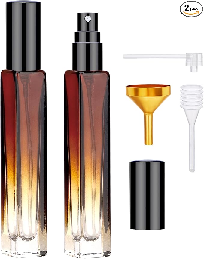 Segbeauty Empty Atomizer, 2pcs 10ML Travel Size Refill Bottle with Funnel and Dropper, Portable Glass Spray Bottle Cologne Dispenser Toiletries Sample Bottles Perfume Making Kit Amber-BrightBean Baby