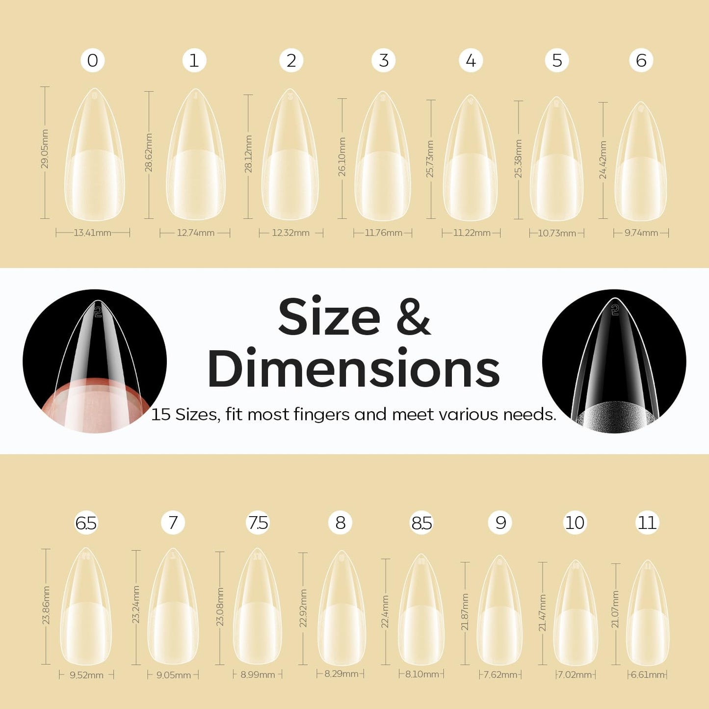Modelones Medium Stiletto Fake Nail Tips - 510Pcs Gel Tips Pre-shaped Half Matte Full Cover Clear Acrylic Gel Kit False Press on Nails for Extension DIY Salon 15Sizes-BrightBean Baby