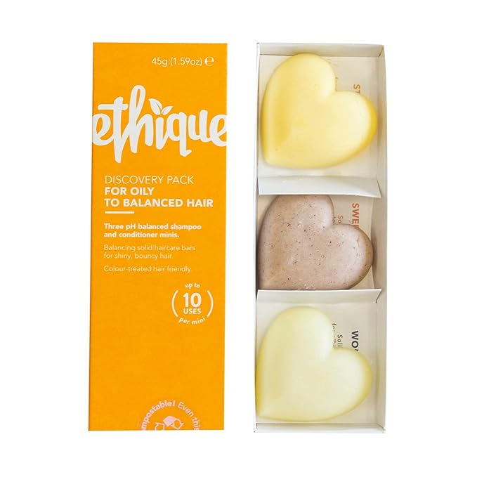 Ethique Discovery Pack for Oily Hair - Shampoo & Conditioner - Plastic-Free, Vegan, Cruelty-Free, Eco-Friendly, 3 Travel Bars, 1.59 oz (Pack of 1)-BrightBean Baby