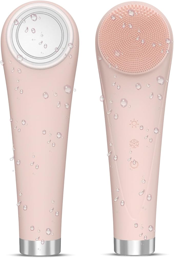Facial Cleansing Brush,Silicone Face Scrubber,Pore Scrubber for Women Men,IPX7 Waterproof Exfoliating Face Brush,Rechargeable Electric Face Scrub,Pink-BrightBean Baby