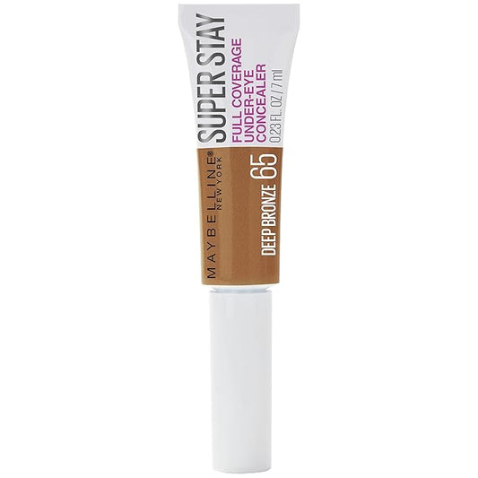 Maybelline New York Super Stay Super Stay Full Coverage, Brightening, Long Lasting, Under-eye Concealer Liquid Makeup For Up To 24H Wear, With Paddle Applicator, Deep Bronze, 0.23 fl. oz., 65 Deep Bronze-BrightBean Baby