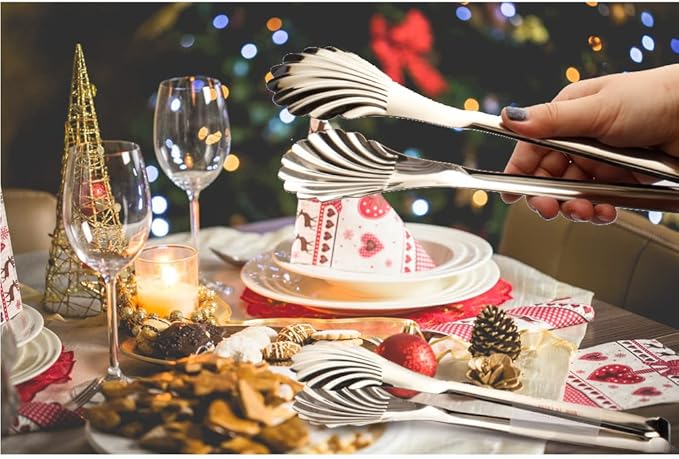 Buffet Cooking Serving Tongs, 12 inch Kirsite Catering Chef Food Salad BBQ Serving Utensils, Set of 2(stainless steel) (Stainless Steel)