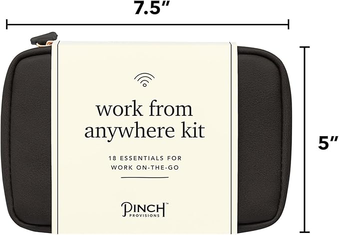 Pinch Provisions Work from Anywhere Kit, Includes 18 Essentials to Help You Stay on Task, Must-Have Essentials, Compact Multi-Functional Vegan Leather Pouch, Black-BrightBean Baby