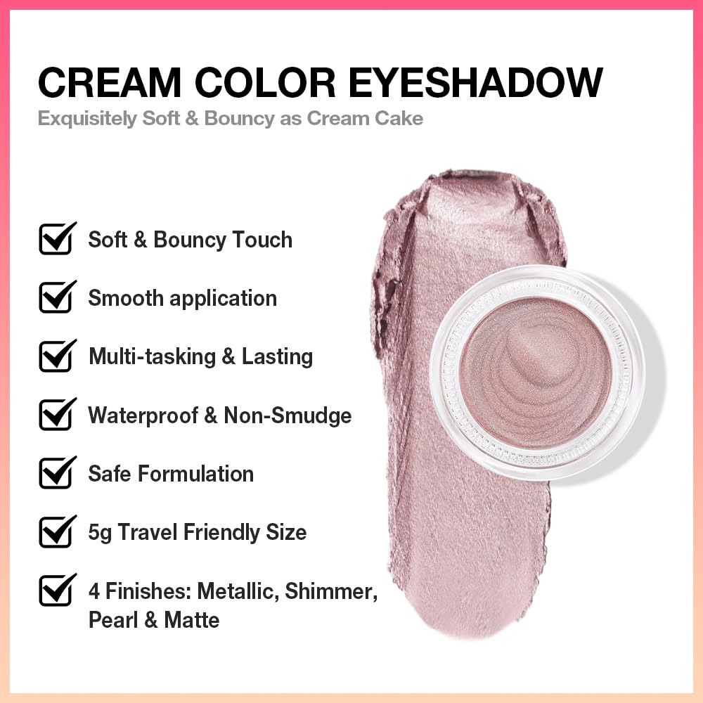 Cream Glitter Light Champagne Shimmer Metallic Eyeshadow Palette Makeup, Mini Instant Holographic Eyeshadow For Women, Sombras Crema Para Ojos, Talc, Paraben & Cruelty Free, 730-BrightBean Baby