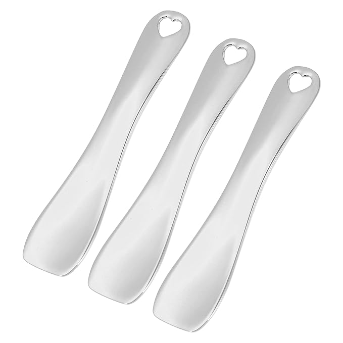 VOCOSTE 3 Pcs Makeup Spatula Mini Spoon, Eye Cream Massage Sticks Beauty Scoop, for Facial Cosmetic Face Cream, Heart Shape 2.36"x0.49", Silver Tone-BrightBean Baby