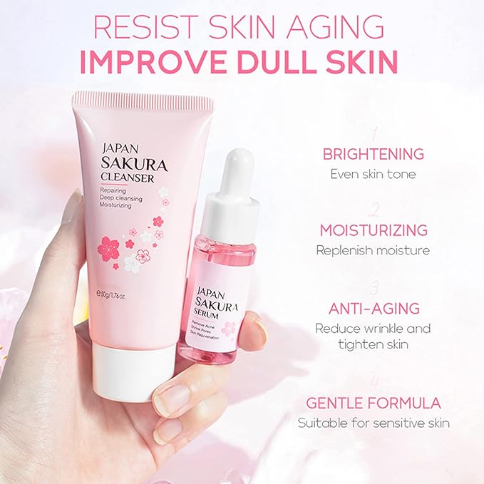 Skin Care Set - Sakura Skin Care Sets & Kits - Women Gift Sets with Cleanser,Serum,Eye Cream,essence Cream - Beauty Products For Women - Skin Care Routine Travel Kit (SetB)-BrightBean Baby