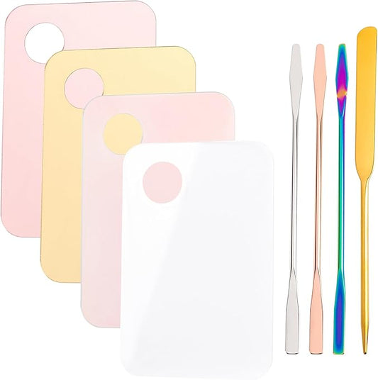 Framendino, 4 Pack Acrylic Cosmetic Makeup Palette Tray with 4 Pack Foundation Spatula Makeup Mixing Palette for Foundation Lipsticks Nail Art Beauty Salon-BrightBean Baby