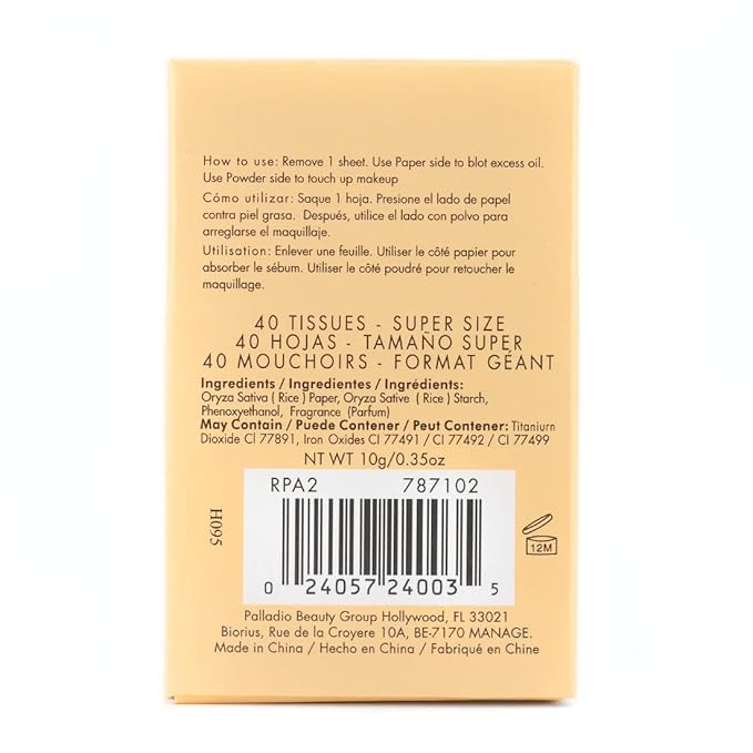 Palladio Rice Paper Facial Tissues for Oily Skin, Face Blotting Sheets Made from Natural Rice, Oil Absorbing Paper with Rice Powder, 2 Sided, Instant Results, Translucent, 40 Count, Pack of 1-BrightBean Baby