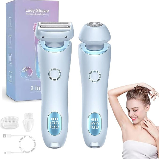 Dusk Razor for Women,Dusk Glide Pro 3.0 Razor - Bikini Portable Legs Body,2 in 1 Waterproof Electric Razors,Wet & Dry, Painless Hair Removal, Removable Head (Blue)-BrightBean Baby