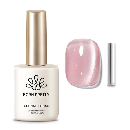 Born Pretty Cat Magnetic Eye Gel Nail Polish,Nude Moonlight Cat Magnetic Gel Nail Polish Soft Lace Magnetic Nail Polish for Nail Art Manicure Salon DIY at Home 15ML-BrightBean Baby