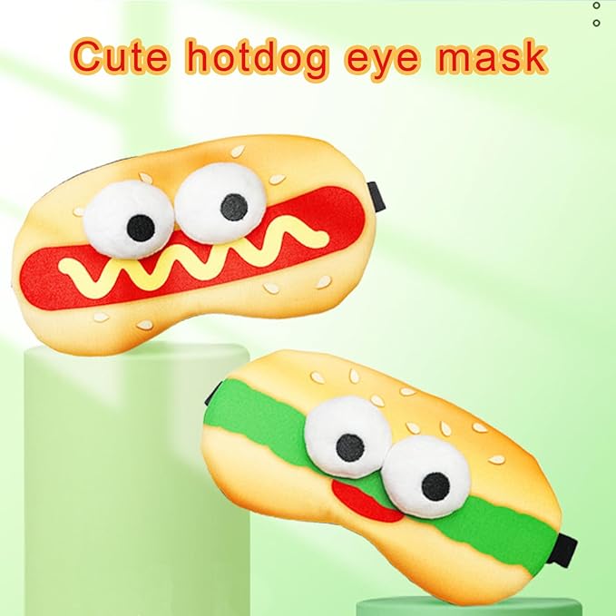 PERFECTSIGHT Sleep Eye Masks, Cute Plush Sleep Eye Cover Lightweight Adjustable Eyeshade Faux Fur Mask Cover for Women Men Sleep Travel Nap (Hotdog)-BrightBean Baby