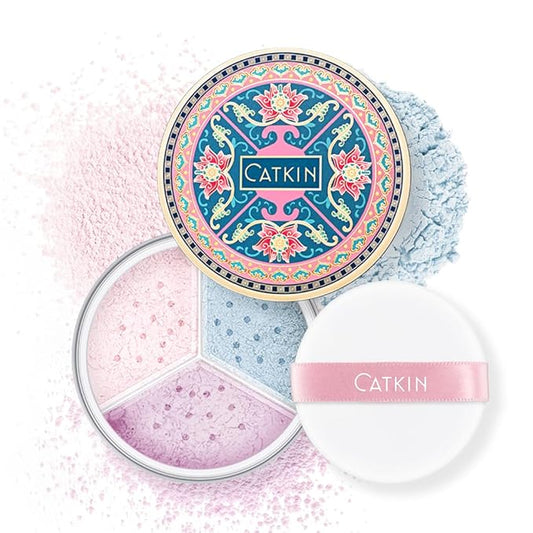 CATKIN Poreless Finish Loose Setting Powder Makeup, Translucent Matte Finishing Makeup for All Skin Tones, 3 Colors Even Skin Tone – 0.42 oz Includes Velour Puff-BrightBean Baby