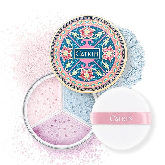 CATKIN Poreless Finish Loose Setting Powder Makeup, Translucent Natural Shimmer Finishing Makeup for All Skin Tones, 3 Colors Even Skin Tone – 0.42 oz Includes Velour Puff-BrightBean Baby