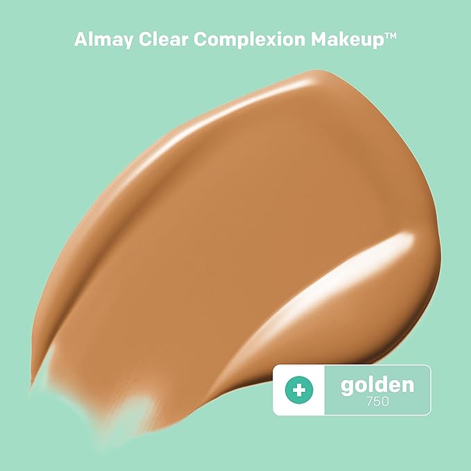 Almay Clear Complexion Acne Foundation Makeup with Salicylic Acid - Lightweight, Medium Coverage, Hypoallergenic, Fragrance-Free, for Sensitive Skin, 750 Golden, 1 fl oz.-BrightBean Baby