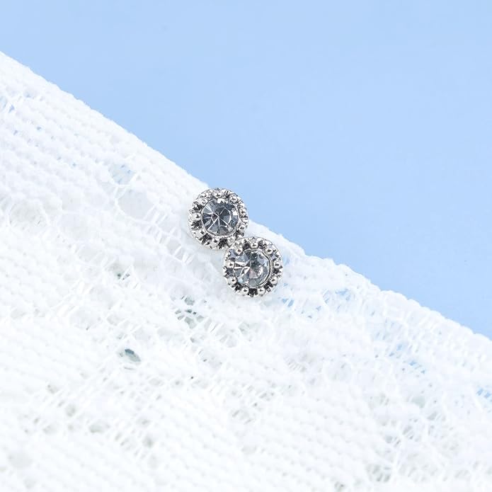 Boho Tiny Crystal Square Earrings Silver Cz Square Earrings Cz Rhinestone Square Stud Earrings Silver Geometric Earrings Jewelry for Women and Girls-BrightBean Baby