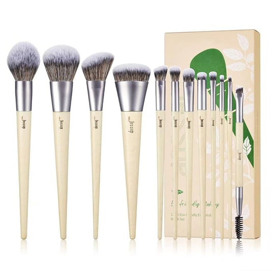 Jessup Vegan Makeup Brushes Set Premium Synthetic Powder Foundation Highlight Concealer Eyeshadow Blending Eyebrow Liner Spoolie Brush Set Burlywood 12pcs T327-BrightBean Baby