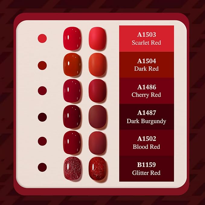 Double Rhythm 6 Pcs 15 ML Gel Polish Set Same Color Same Bottle Soak Off Gel Polish Kit Nail Art Manicure Salon DIY at Home for Women (Glitter Burgundy Dark Cherry Red Maroon-T6-7)-BrightBean Baby