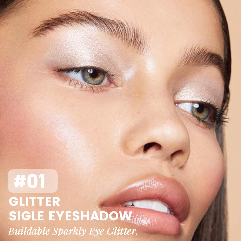 Pearl White Silver Shimmer Glitter Sparkling Monochrome Eyeshadow Palette,Metallic Single Eye Shadow for Older Women,Long Lasting Naturing-Looking Eye Makeup-BrightBean Baby