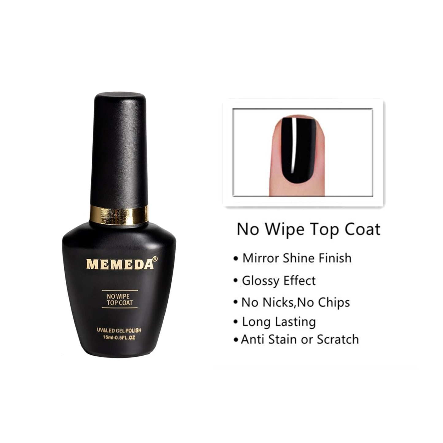 Gel Nail Polish Top Coat, 15ml No Wipe High Gloss Shiny Long Lasting Clear Top Gel for Acrylic Nails, Need U V/LED Lamp for Home DIY and Spring Nail Salon-BrightBean Baby