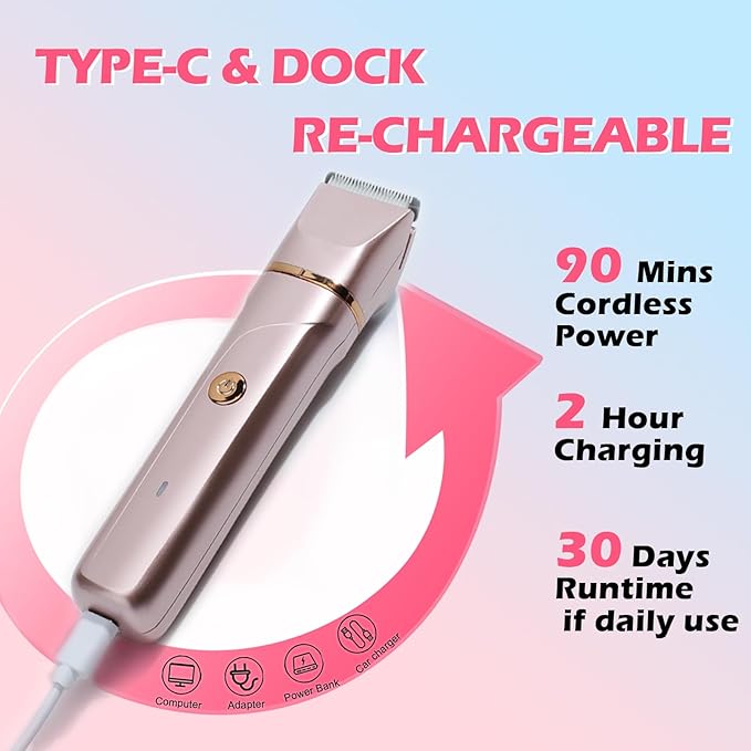 Bikini Trimmer for Women 2-in-1 – Rechargeable Electric Razors for Women, Painless Electric Shaver for Bikini, Underarm, Legs, Arms – IPX7 Waterproof, Compact Travel Design-BrightBean Baby