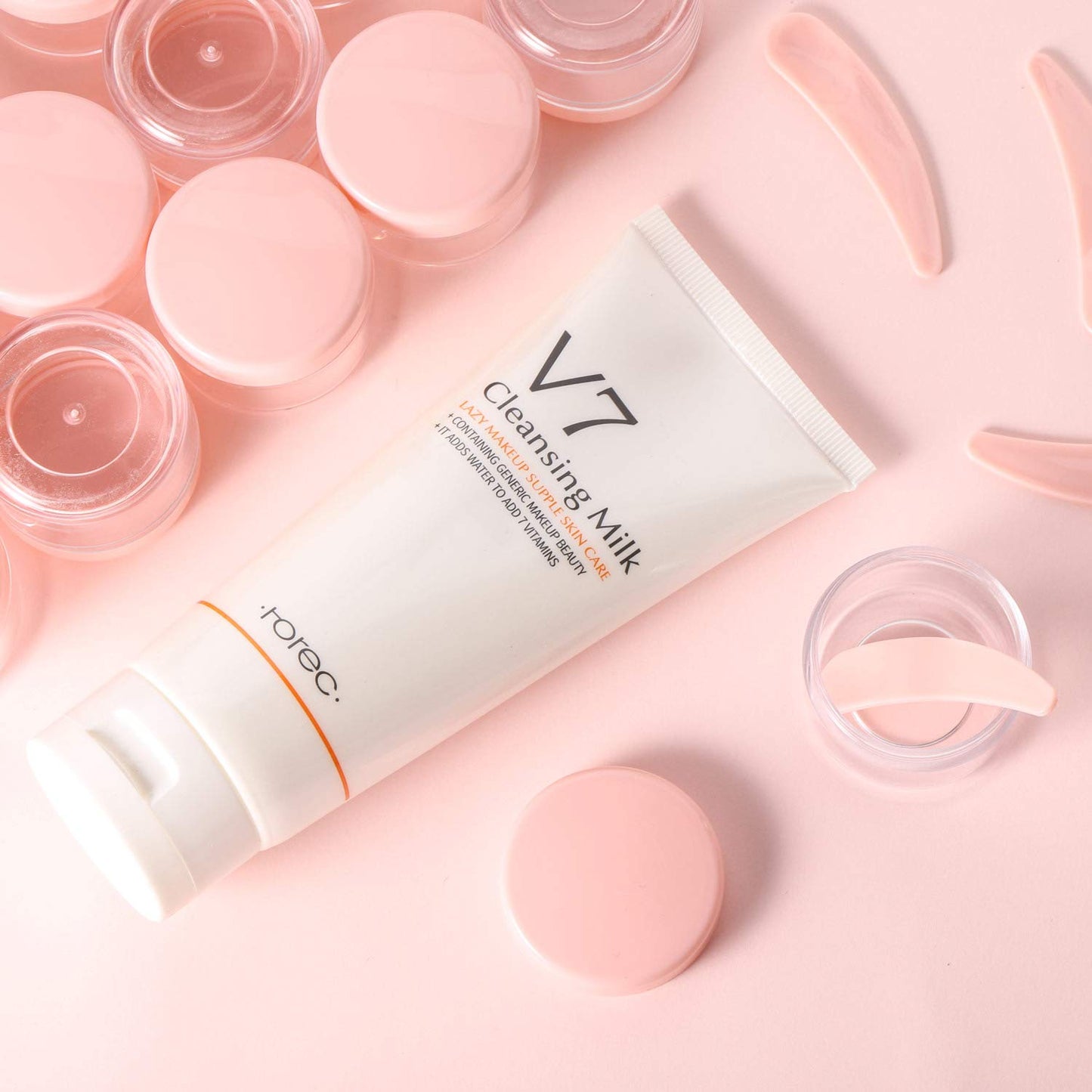 Refillable Cosmetic Sample Jars - 100 Pack 20g (0.7oz) Pink Small Travel Containers with Lids + 10 Mini Makeup Spatulas - BPA Free-BrightBean Baby