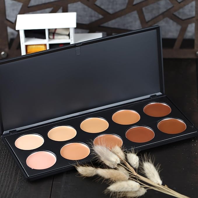 10 Shade Creamy Concealer Kit with Makeup Brush Set, 3 In 1 Professional Cream Concealer, Contour, Foundation, Color Corrector for Diminishes Appearance Dark Circles & Softens Fine Lines-BrightBean Baby