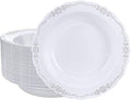 DaYammi 30 Pack Plastic Bowls with Silver Rim, 12oz Disposable Soup Bowls, Heavy Duty Dinner Bowls for Weddings, Parties, Dinners, Catering and Everyday Use