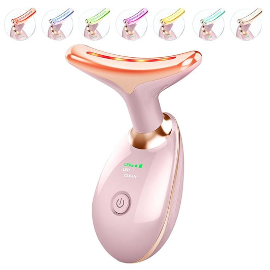Light Based Face-Neck-Massager - 7 Color Portable Facial Massager for Skin Care, Glossy Pink-BrightBean Baby
