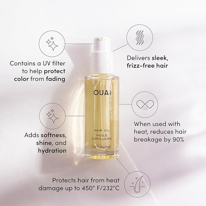 OUAI Hair Oil - Hair Heat Protectant Oil for Frizz Control - Adds Shine and Smooths Split Ends - Color Safe Formula - Paraben, Phthalate and Sulfate Free (1.5 fl oz)-BrightBean Baby