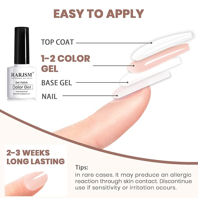RARJSM Nude Gel Polish Set Jelly Pink Collection of 6 Transparent Natural Colors Sheer Pink Milky Mavue Purple Light Brown French Manicure LED UV Gel Nail Polish Soak Off Curing Requires Home Salon-BrightBean Baby