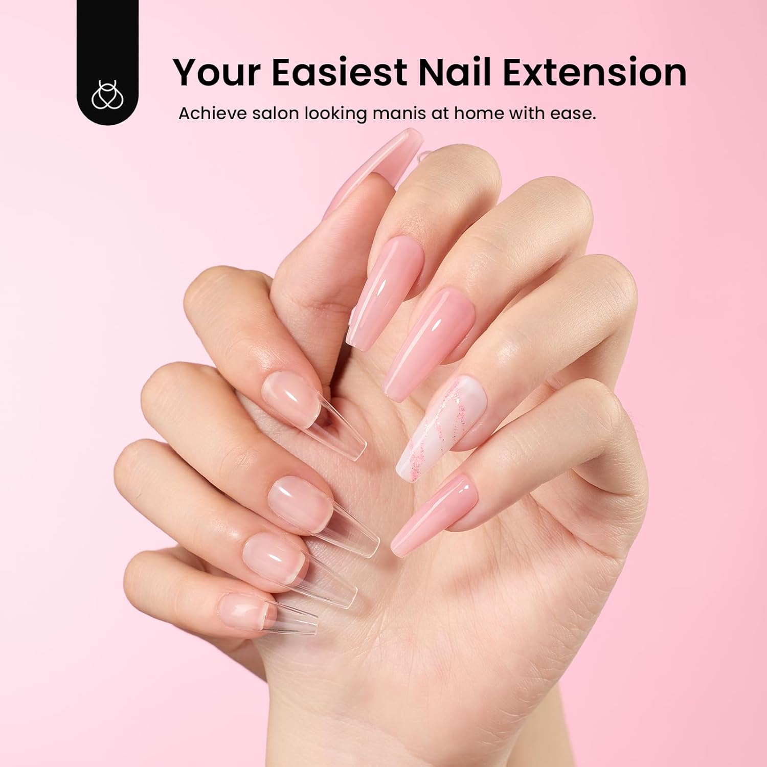 Beetles Gel Nail Kit Long Coffin with Nail Dehydrator and Primer, 576Pcs Half Matte Etch-X Gel Nail Tips Solid Nail Glue Mini Nail Lamp Acrylic Nail Tips Easy DIY Nail Extension Set Gift for Women-BrightBean Baby