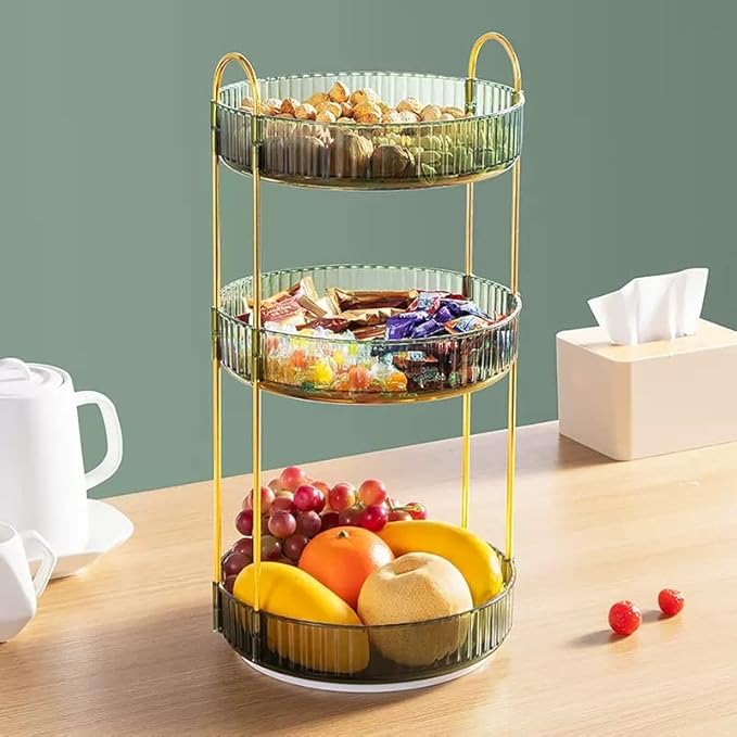 Makeup Organizer for Vanity, 360° Rotating Bathroom Organizer Countertop, High-Capacity Skincare Organizer, Spinning Cosmetics Organizer for Dresser Countertop (3 Tiers, Green)-BrightBean Baby