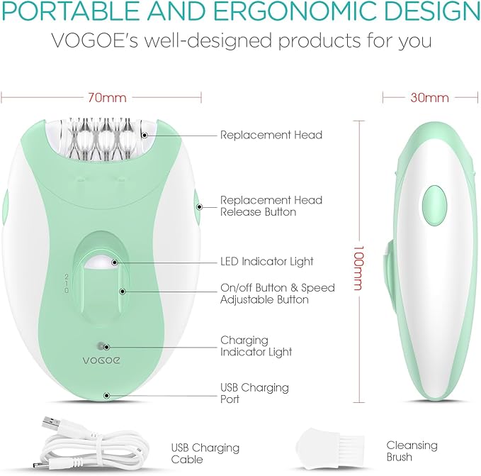 Epilator for Women-Cordless Epilators Hair Removal for Women, 4-in-1 Electric Razor Hair Remover, 2 Speeds & 21 Tweezers for Face Legs Arms Armpit Bikini, Green HR310-BrightBean Baby