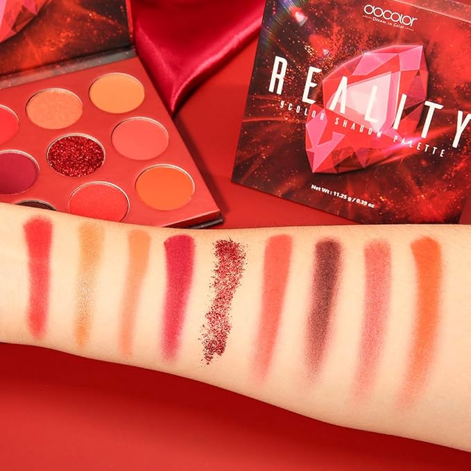 docolor Eyeshadow Palette 9Colors Red Eyeshadow Gemstone Shadow Palettes Highly Pigmented Mattes Shimmers Smokey Glitter Cream Colorful Powder Blendable Long Lasting Waterproof Makeup Palette-BrightBean Baby