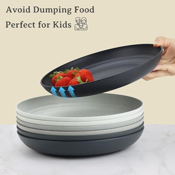 Wrova Wheat Straw Dinner Plates - 9 Inch Unbreakable Set of 8 - Dishwasher & Microwave Safe Reusable Plates - Lightweight for Kitchen & Camping (Classic Series)