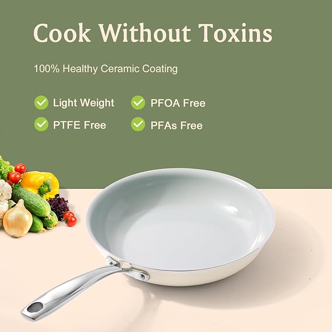 Nonstick Frying Pans Ceramic Skillet: 8Inches Non Stick Egg Fry Pan - PFOA PTFE PFAS Free