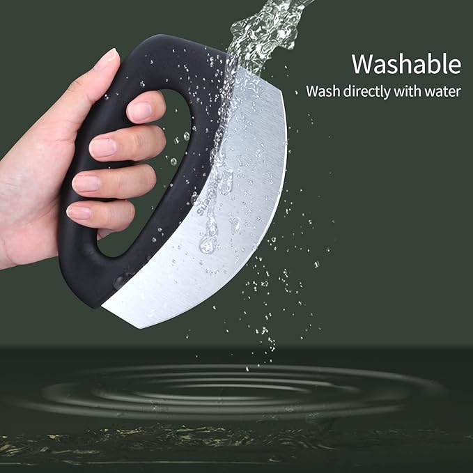 Premium Pizza Cutter Food Chopper-Super Sharp Blade Stainless Steel Pizza Cutter Rocker Slicer with Protective Sheath Multi Function Pizza Knife Kitchen Tools,Dishwasher Safe (Black)